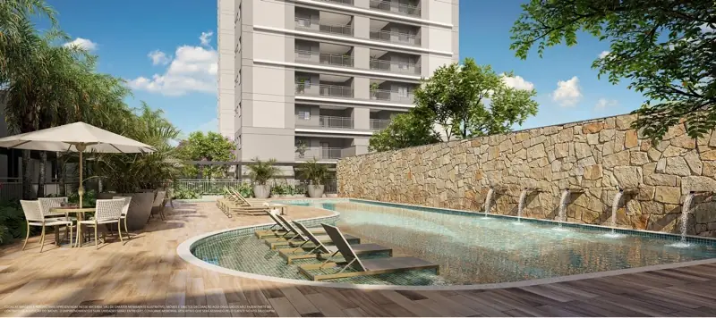 Perspectiva ilustrada da segunda piscina com deck do Juquehy Residencial Panamby